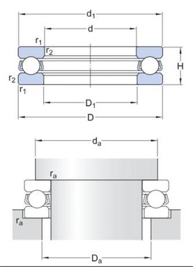 Drawing of the 51144 M thrust ball bearing Drawing of the 51144 M thrust ball bearing